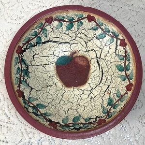 Vintage style Apple and Heart Bowl.  Cracked aged paint look. 8 1/2 x 8 1/2